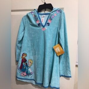 Disney Frozen Aqua Coverup dress with hood Dress and Floral Embroidery, 9-10